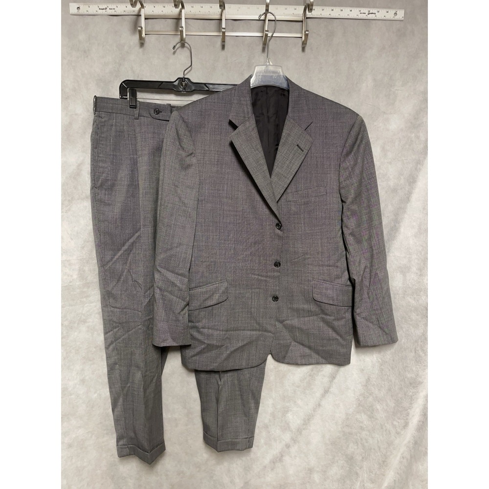 Tom James Suit Men 46R Gray Birds Eye Flannel Holland Sherry Wool W36x31 Bespoke